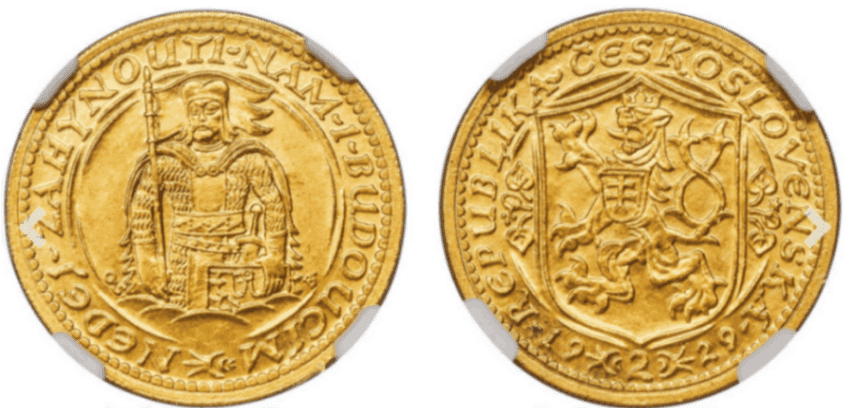 【MS 65】1929年 チェコスロバキア 2ダカット金貨