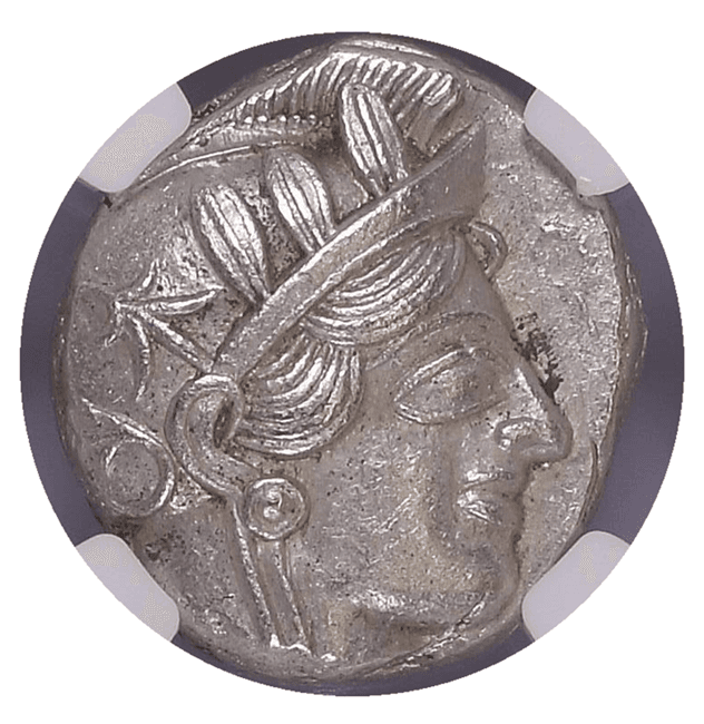 【MS 4/5 3/5】紀元前440年?404年 古代ギリシャ アッティカ 女神アテナ テトラドラクマ フクロウ銀貨 パーラメントコレクション(表)