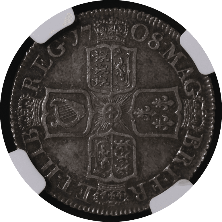 【MS63】1708年 イギリス アン女王 1シリング銀貨(裏)