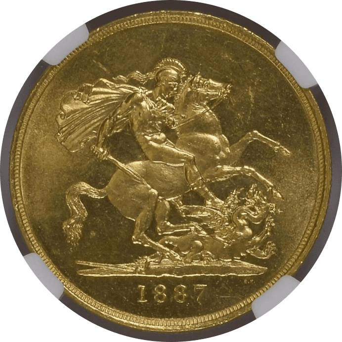 【MS64】1887年 イギリス ヴィクトリア女王 ジュビリーヘッド 5ポンド金貨(裏)