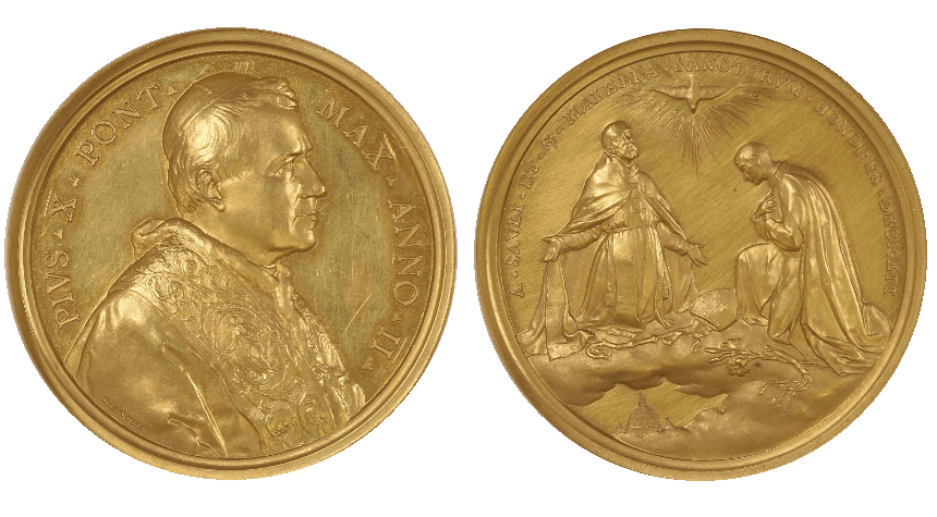 【MS62〜MS61】1903年〜1908年 イタリア バチカン ローマ教皇ピウス10世 記念金メダルセット(表)