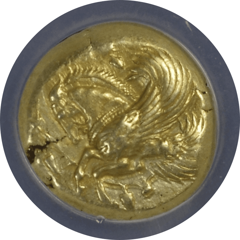 【AU★ 5/5 5/5】紀元前500年〜450年 古代ギリシャ ミュシア ランプサコス スターテル金貨(表)