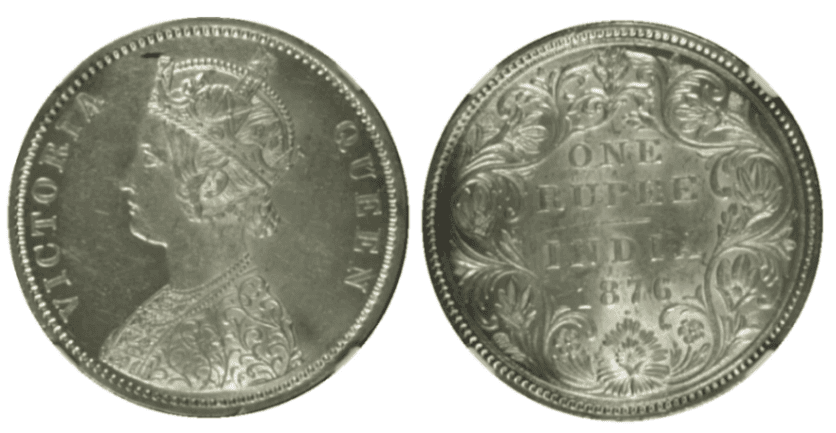 【MS62】1876年 イギリス領インド ヴィクトリア女王 1ルピー銀貨