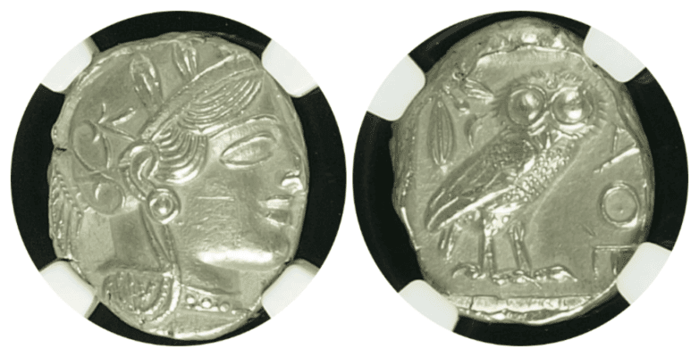 【MS 4/5 4/5】紀元前440年~404年 古代ギリシア アッティカ 女神アテナ テトラドラクマ フクロウ銀貨