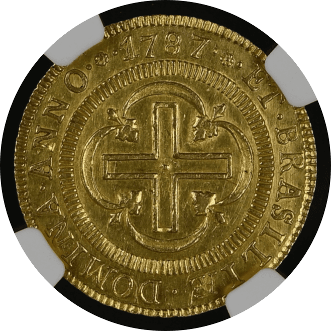 【MS62】1787年 ポルトガル領ブラジル マリア1世 2000レイス 金貨(裏)
