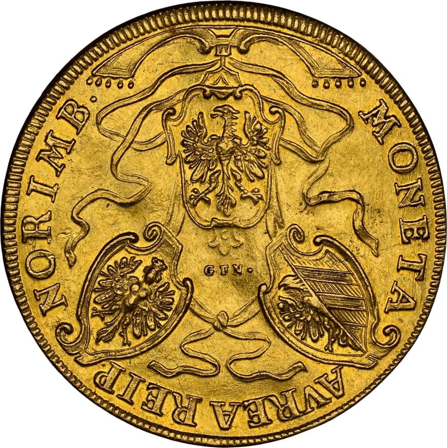 【AU58】1703年 神聖ローマ帝国 ドイツ ニュルンベルク ラムダカット 3ダカット金貨(裏)
