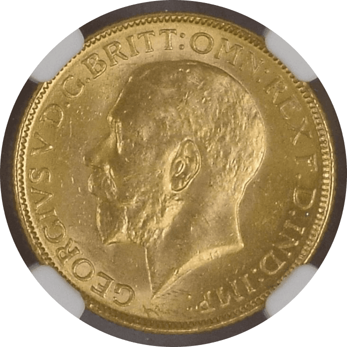 【MS64】1918年 英領インド ジョージ5世 1ポンド ソブリン金貨(表)