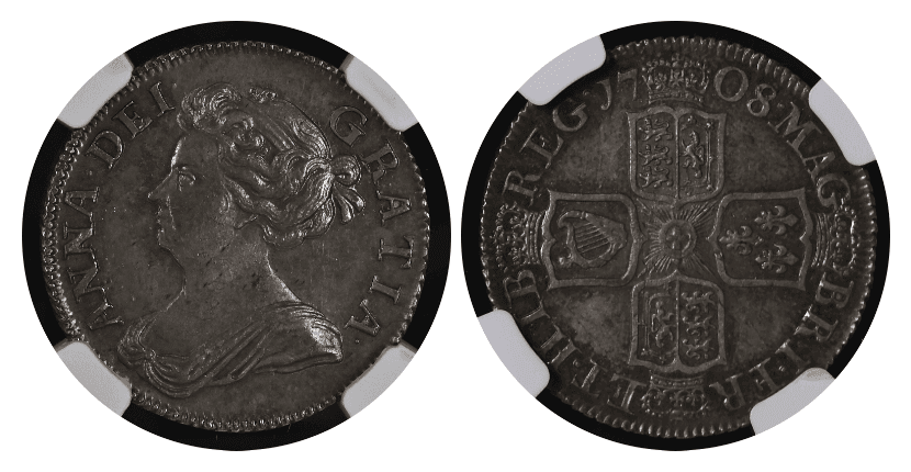 【MS63】1708年 イギリス アン女王 1シリング銀貨