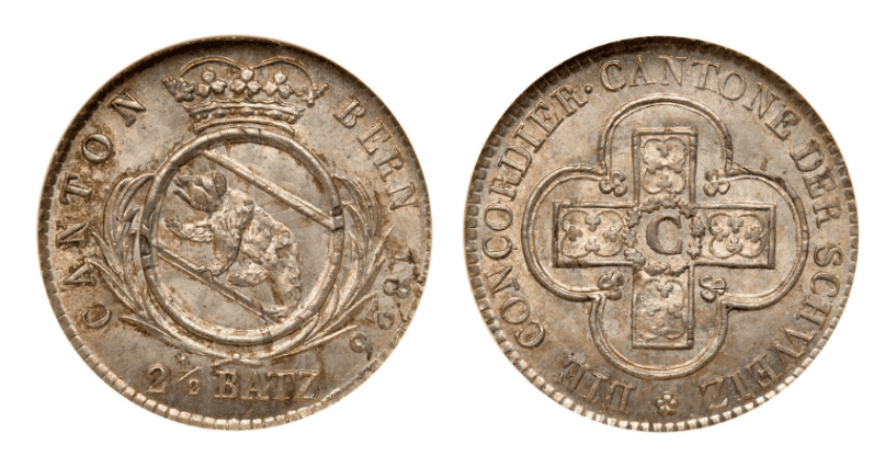 【MS65】1826年 スイス ベルン 2・1/2バッツェン銀貨
