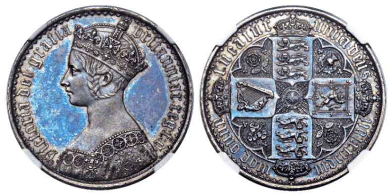 【PF61】1847年 イギリス ヴィクトリア女王 ゴチッククラウン銀貨 アンデシモエッヂ