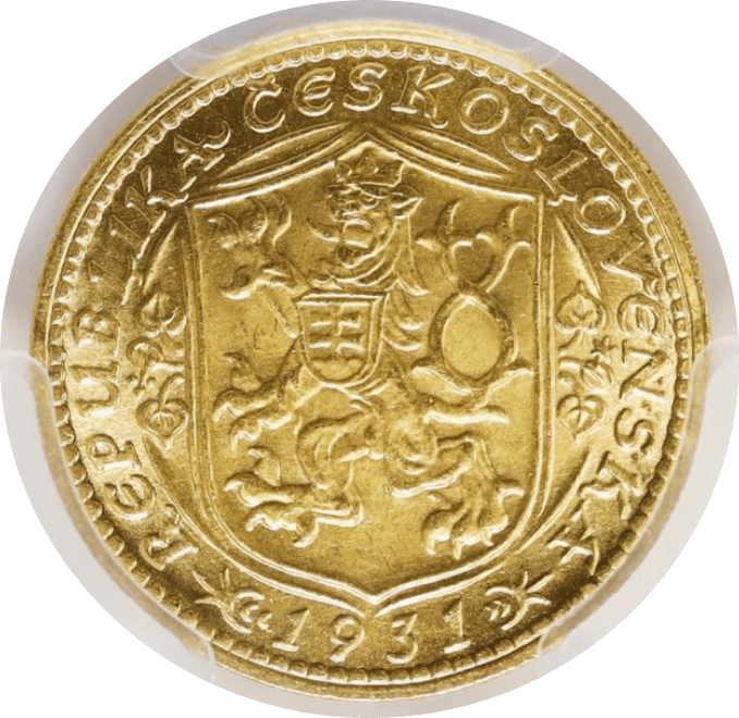 【MS65】1931年 チェコスロバキア 1ダカット金貨(裏)