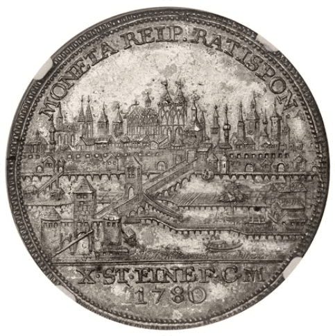 【MS61】1780年 神聖ローマ帝国 ドイツ レーゲンスブルク ヨーゼフ2世 都市景観 ターラー銀貨(裏)