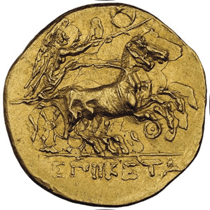 【AU 3/5 4/5 Fine Style】紀元前288年〜279/8年 古代ギリシア シチリア島 シラクサ ヒケタス デカドラクマ金貨(裏)