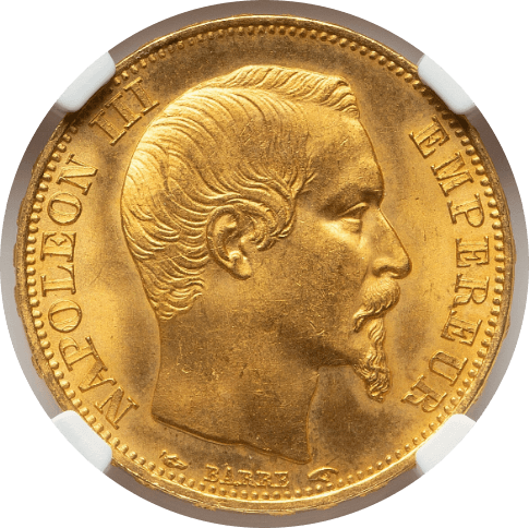 【MS66】1853年A フランス 第二帝政 ナポレオン3世 有冠 20フラン金貨(表)