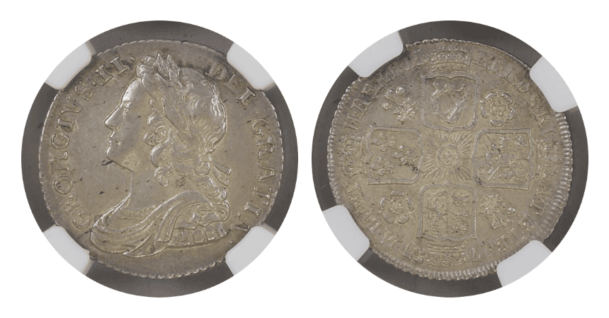 【MS62】1737年 イギリス ジョージ2世 シリング銀貨