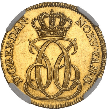【MS61】1738年 デンマーク クリスチャン6世 1ダカット金貨(裏)