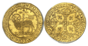 【MS63】1350年〜1364年 フランス ジャン2世 金の羊 ムートンドール金貨(表)