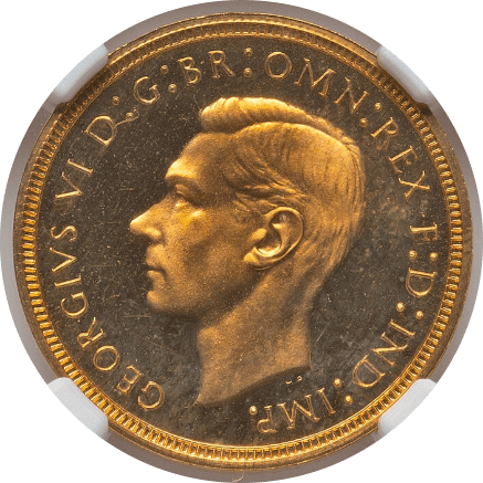 【PR65★】1937年 イギリス ジョージ6世 戴冠記念 1/2ソブリン金貨(表)