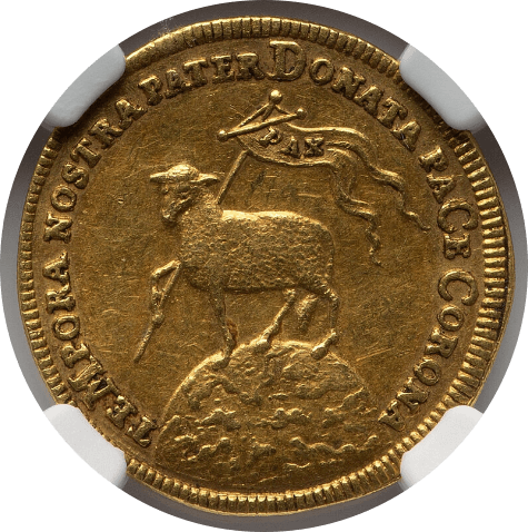 【AU55】1700年 神聖ローマ帝国 ドイツ ニュルンベルク ラムダカット 1ダカット金貨(表)