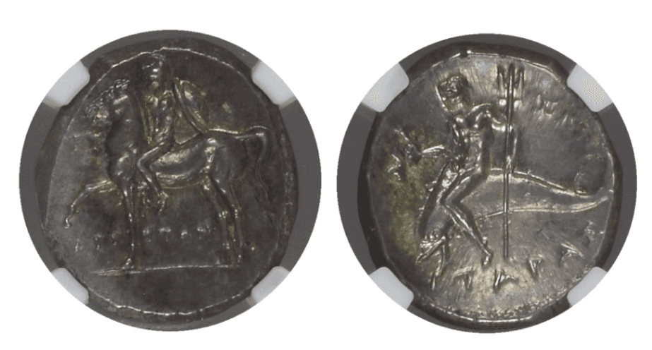 【MS★ 5/5 5/5 Fine Style!】紀元前281年?240年 古代ギリシア カラブリア タラス 2ドラクマ銀貨