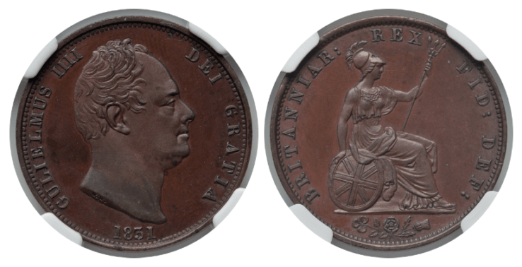 PF64 BN】1831年 イギリス ウィリアム4世 戴冠記念 1/2ペニー銅貨
