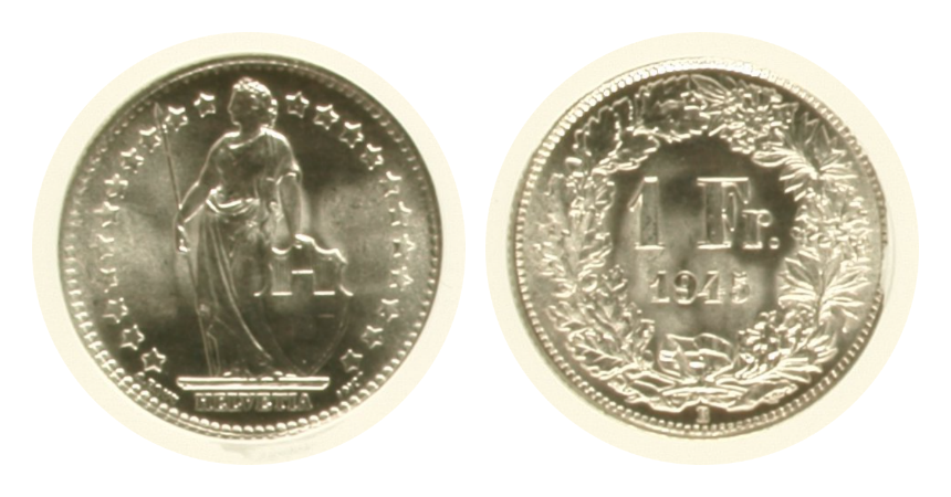 MS66〜MS67】1940年〜1946年 スイス ヘルヴェティア フラン銀貨 ハイ